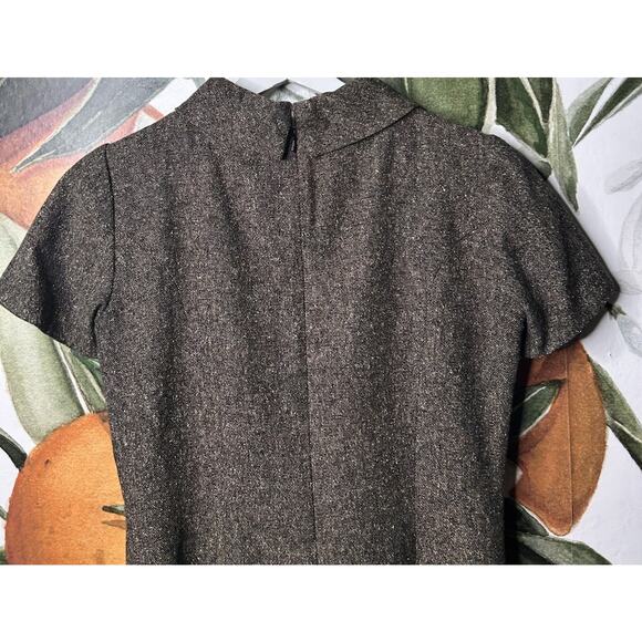 Hobbs London Size 10 Brown Tweed Wool Silk Blend Short Sleeve Dress Back Zip - Picture 7 of 7